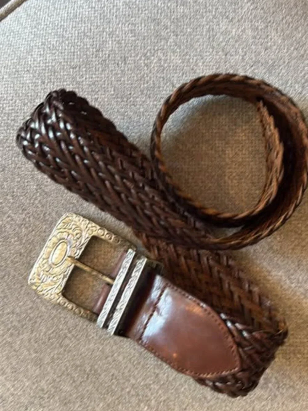 Vintage Jennifer Graham Brown Braided Leather Belt - Size Large - Western Boho